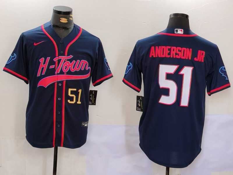 Mens Houston Texans #51 Will Anderson Jr. Navy With Patch Cool Base Stitched Baseball Jersey